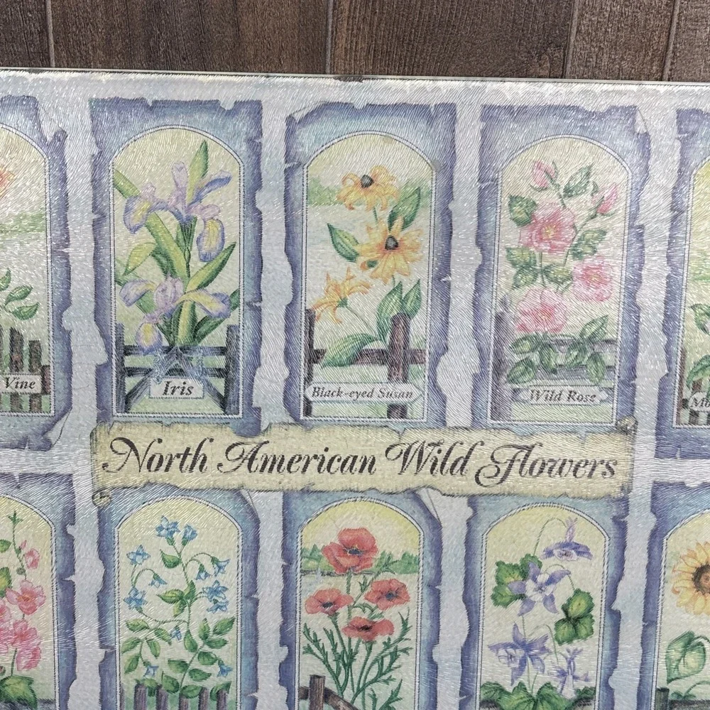 Vintage‎ North American Wildflowers Glass Cutting Board Floral Botanical
